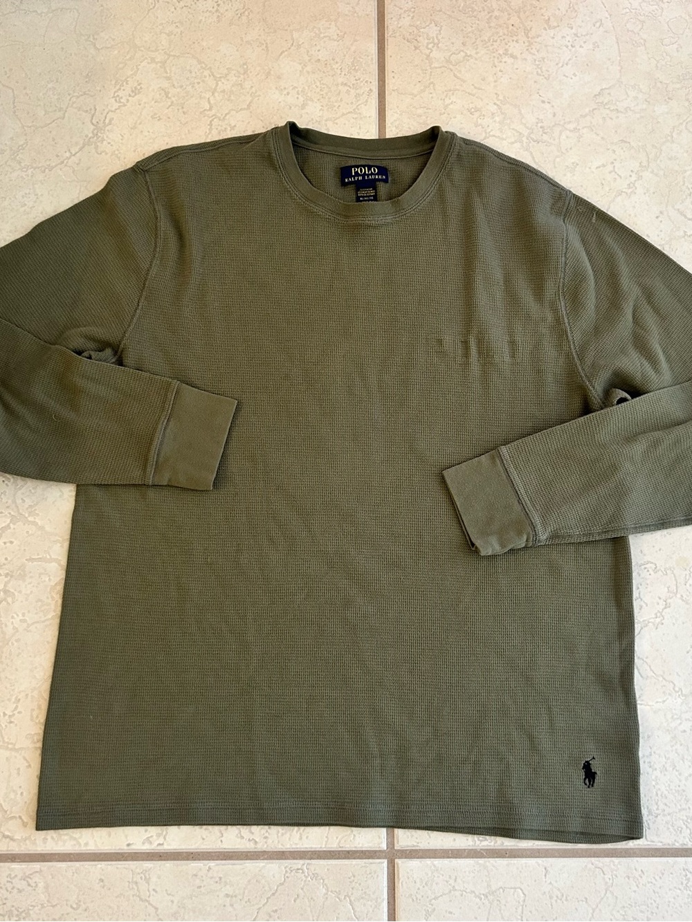 Polo Ralph Lauren Men Green Waffle Knit Long Sleeve Crew Neck Shirt Sleep L